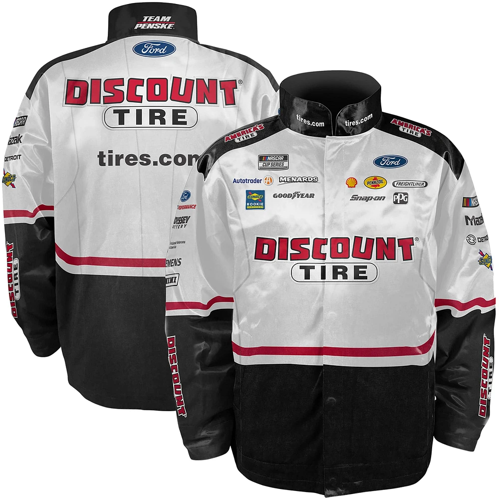 Team Penske Homme Blanc/Noir Austin Cindric Discount Tire Nylon Uniform Full-Snap Jacket