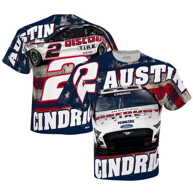 T-shirt Team Penske Austin Cindric Discount Tyres Sublimated Patriotic Total Print pour hommes