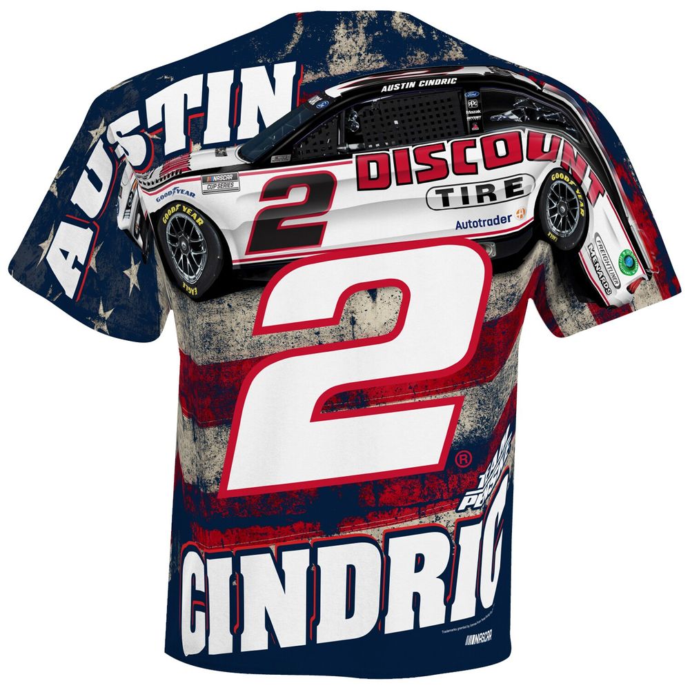 Men's Team Penske White Austin Cindric Discount Tires Sublimated Patriotic Total Print T-Shirt