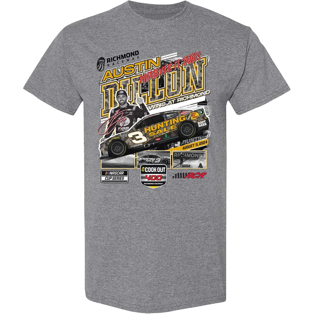 Men's Checkered Flag Sports Heather Charcoal Austin Dillon 2024 NASCAR Cookout 400 Race Winner T-Shirt