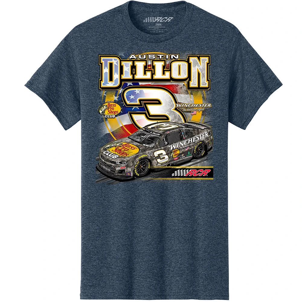 Men's Richard Childress Racing Team Collection Heather Navy Austin Dillon Bass Pro Shops Flag T-Shirt