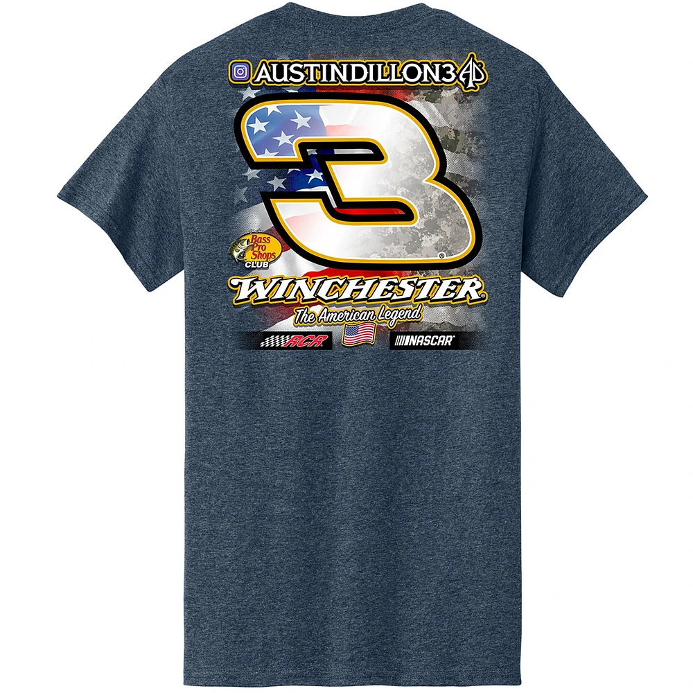 Men's Richard Childress Racing Team Collection Heather Navy Austin Dillon Bass Pro Shops Flag T-Shirt