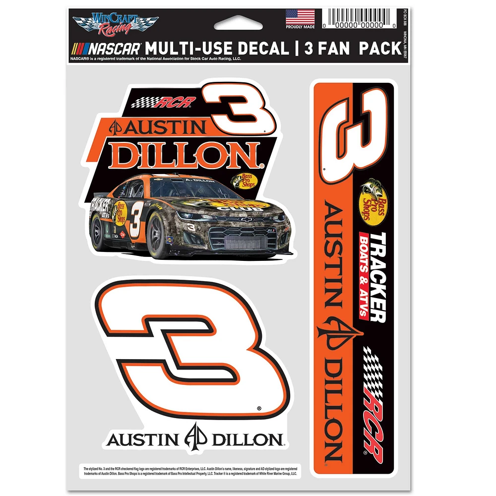 WinCraft Austin Dillon Lot de 3 autocollants multi-usages
