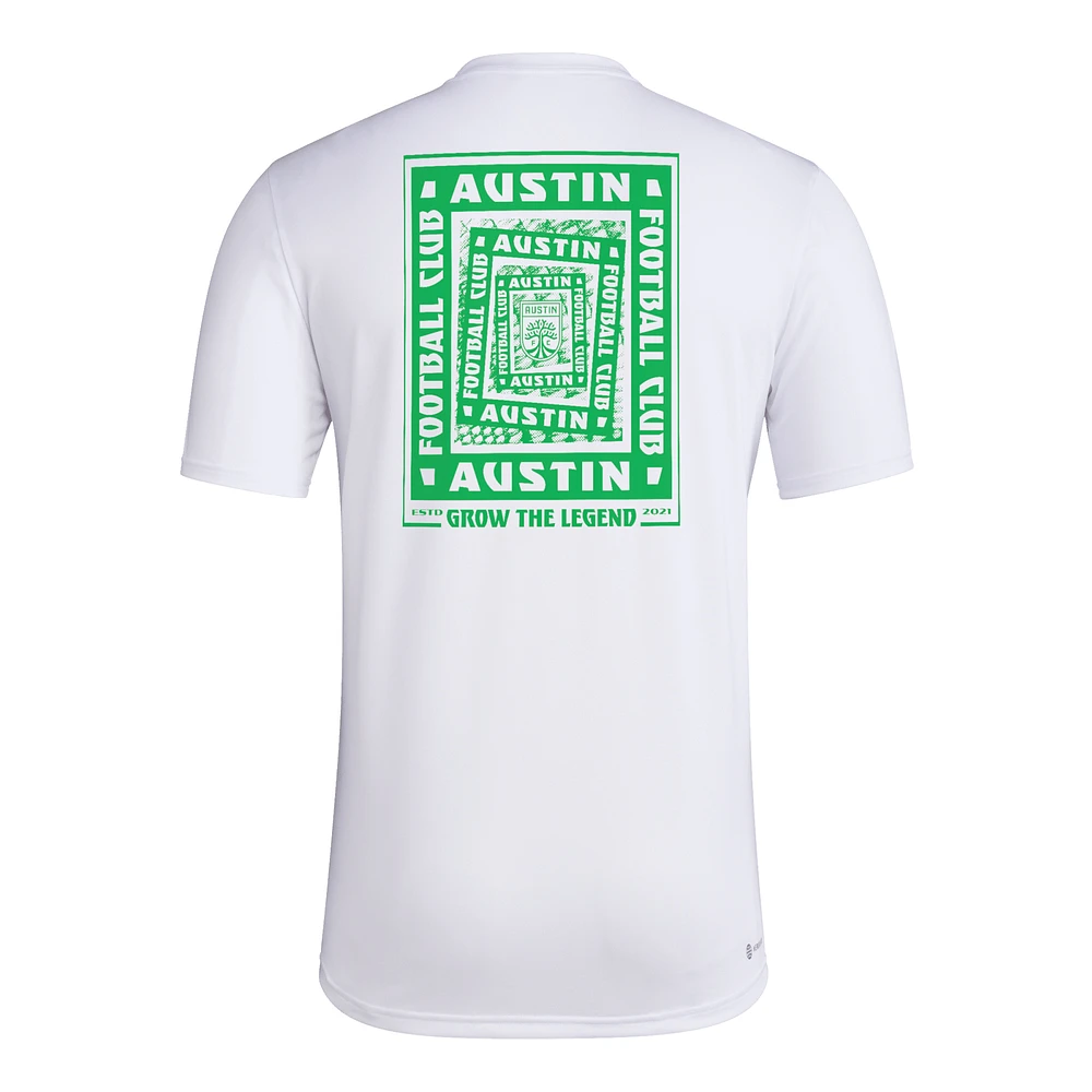 T-shirt cache-cœur blanc adidas Austin FC Local pour homme