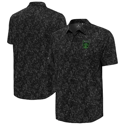 Men's Antigua  Black Austin FC Lush Woven Button-Up Top