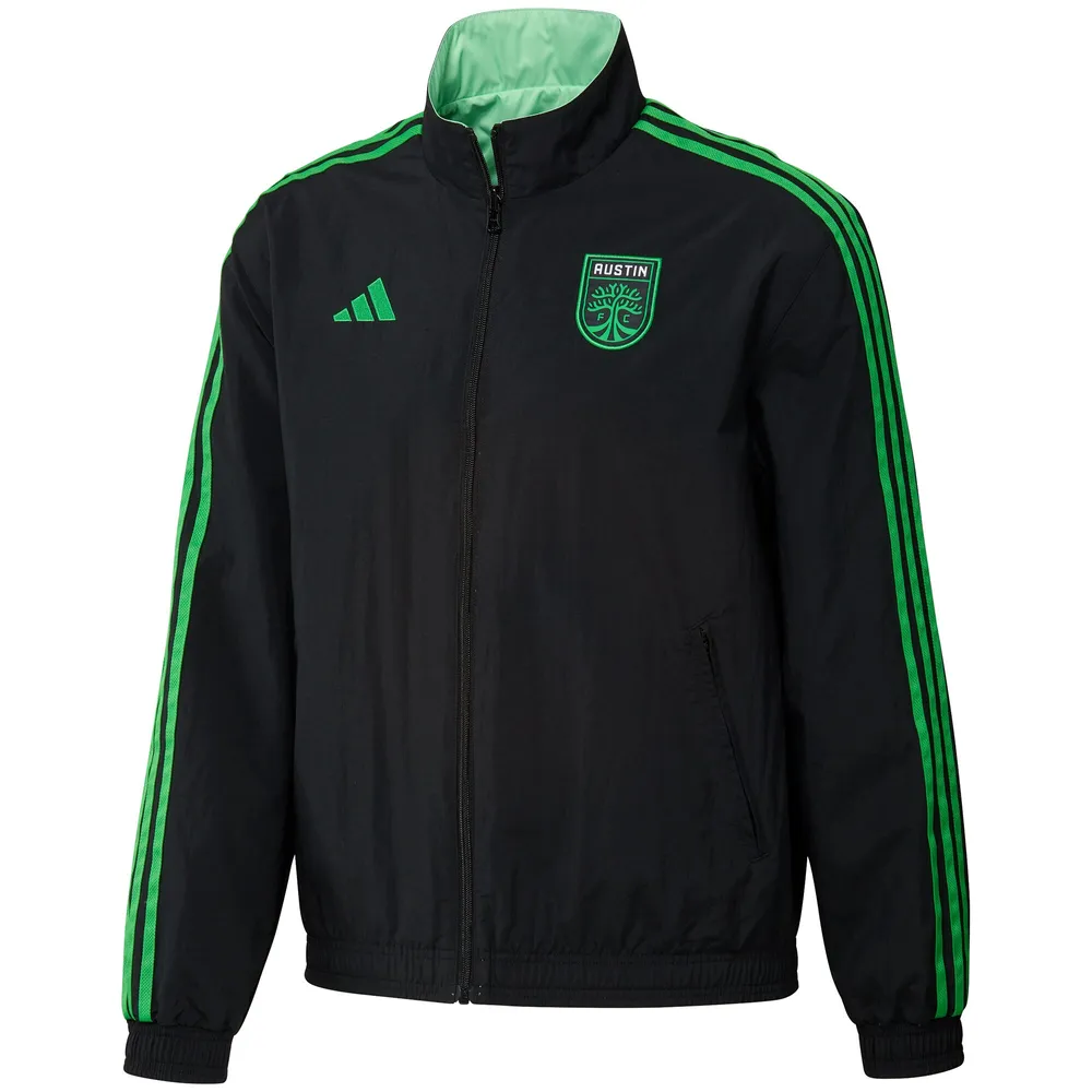 Veste d'équipe réversible à fermeture éclair intégrale Austin FC 2023 On-Field Anthem pour homme adidas noir/vert