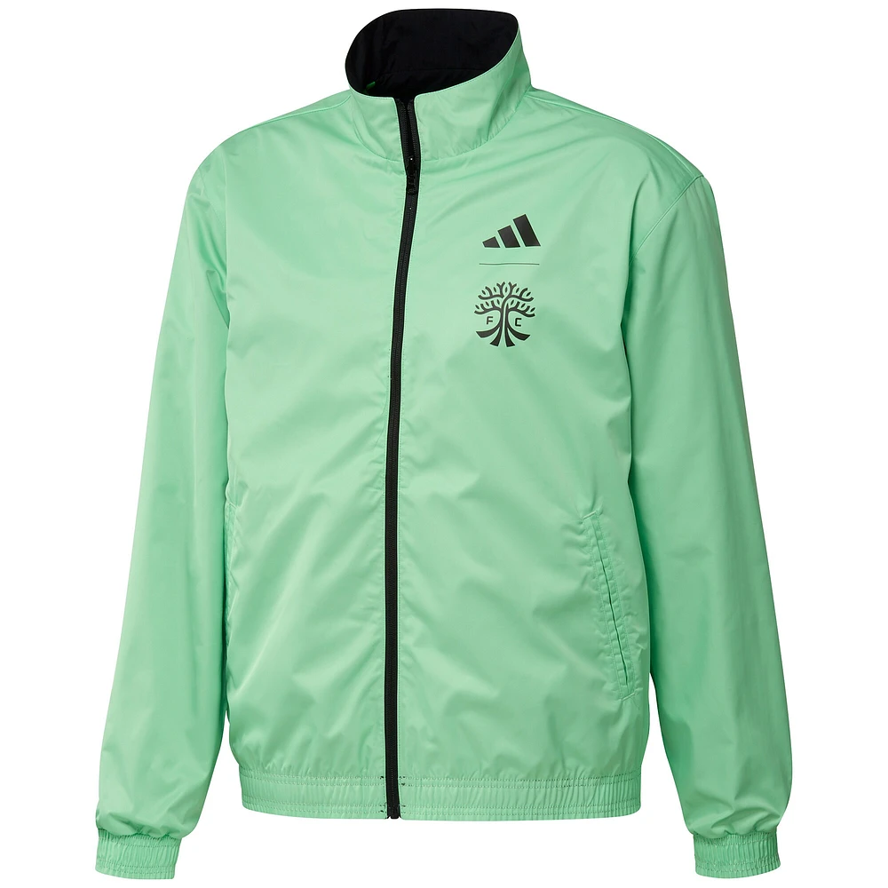 Veste d'équipe réversible à fermeture éclair intégrale Austin FC 2023 On-Field Anthem pour homme adidas noir/vert