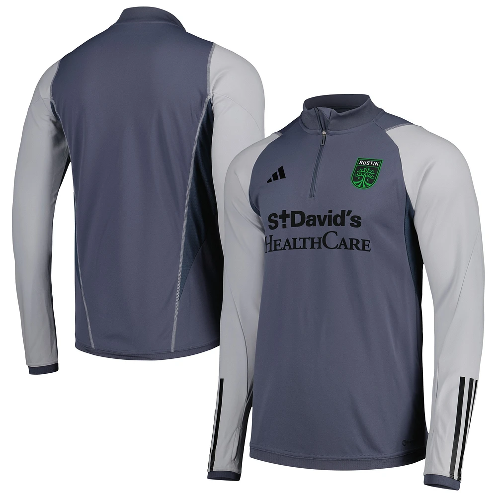 Men's adidas Gray Austin FC 2023 On-Field AEROREADY Quarter-Zip Training Top