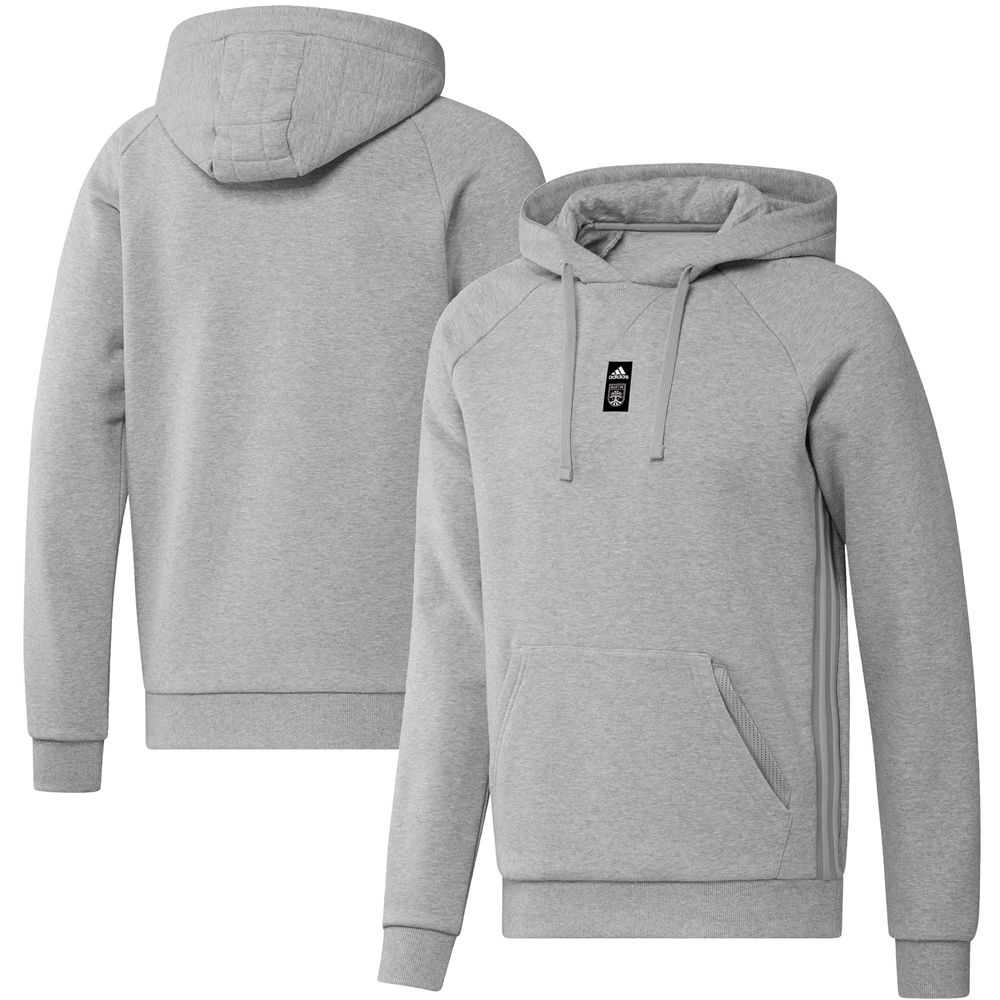 Men's adidas Heathered Gray Austin FC Travel Raglan Pullover Hoodie