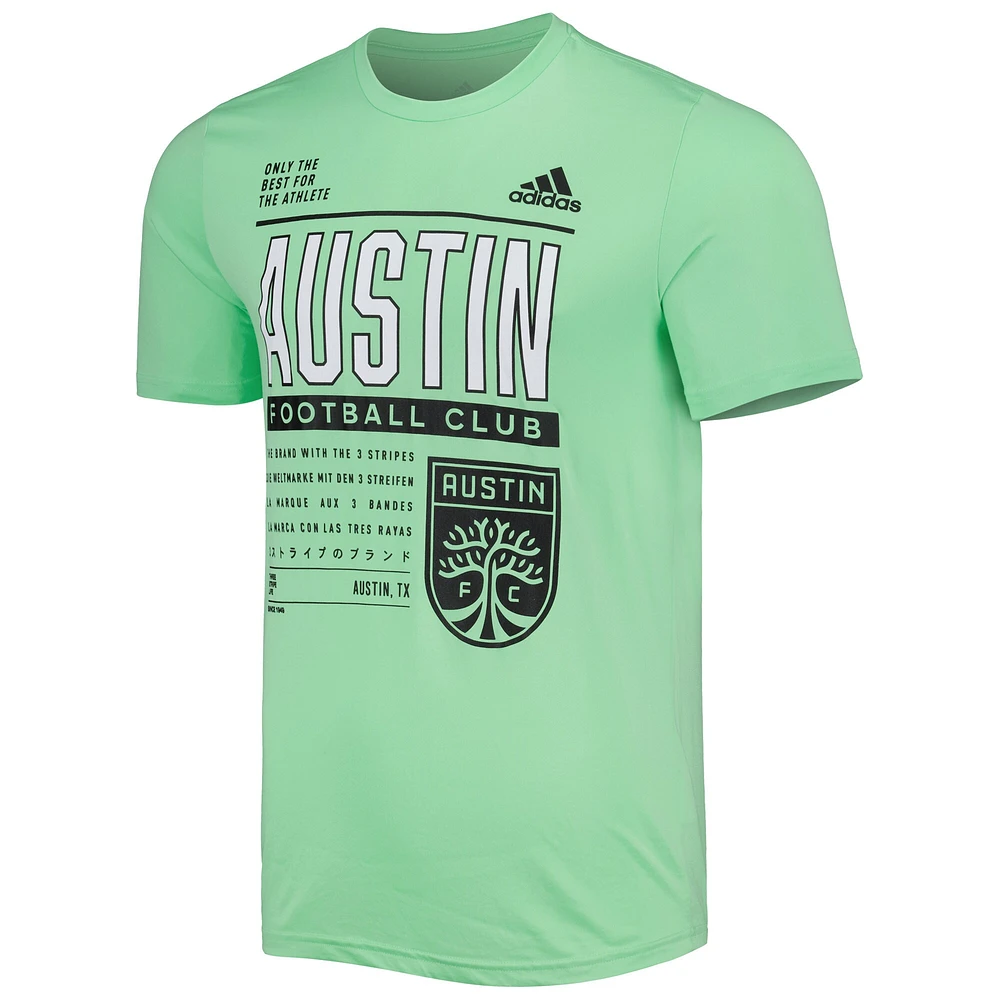 T-shirt adidas Mint Austin FC Club DNA Performance pour hommes