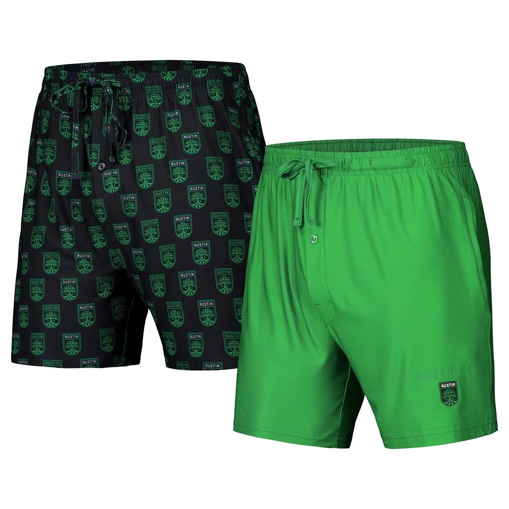 Ensemble de 2 shorts Concepts Sport pour hommes, noir/vert Kelly, Austin FC Record