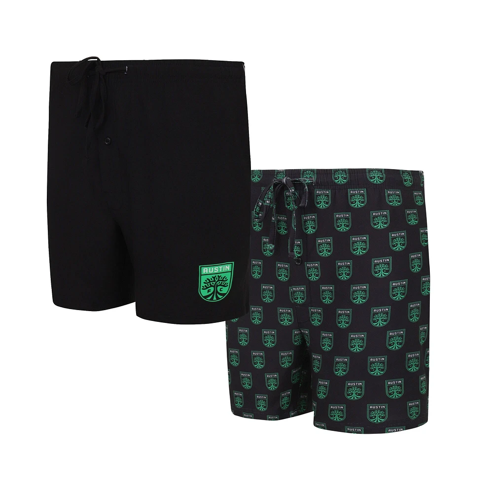 Ensemble de deux shorts pour hommes Concepts Sport Austin FC Gauge noirs