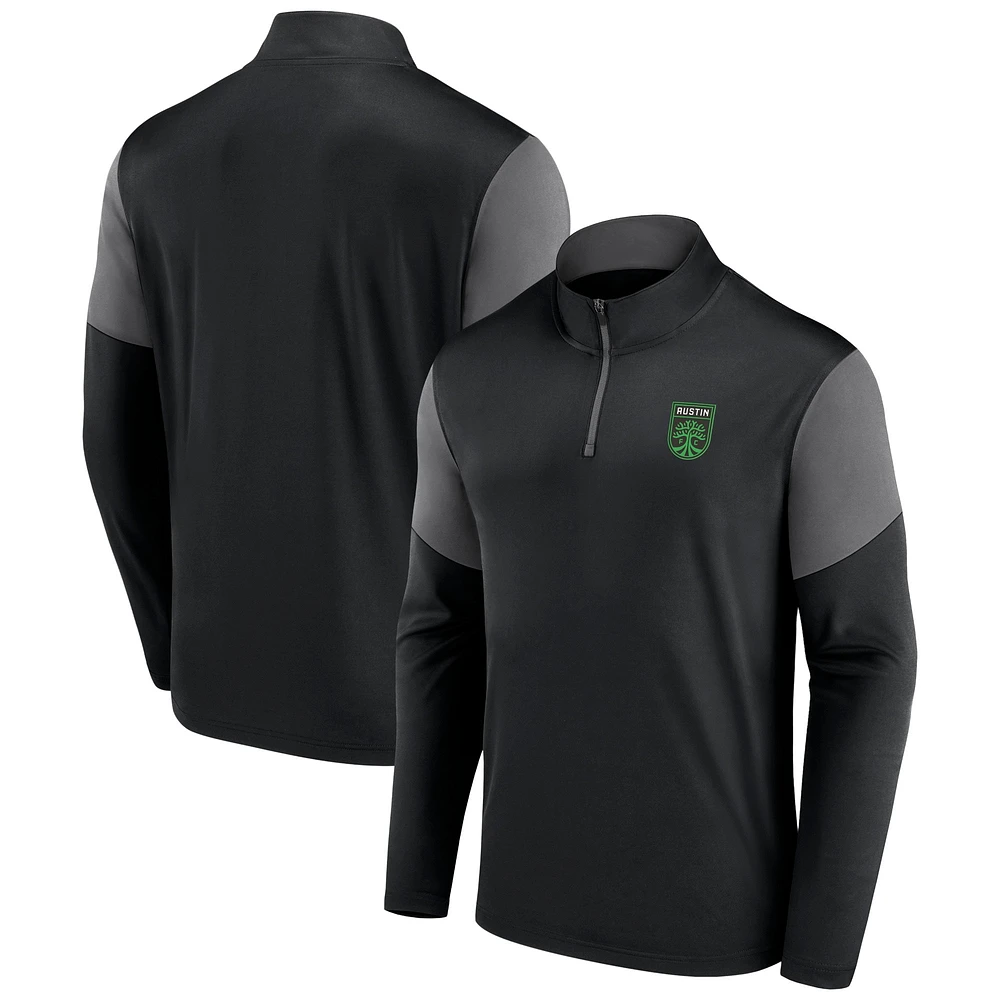 Haut à quart de zip avec logo principal Austin FC Fanatics noir/gris pour hommes