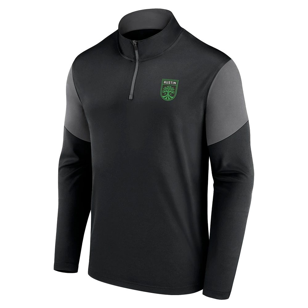 Haut à quart de zip avec logo principal Austin FC Fanatics noir/gris pour hommes