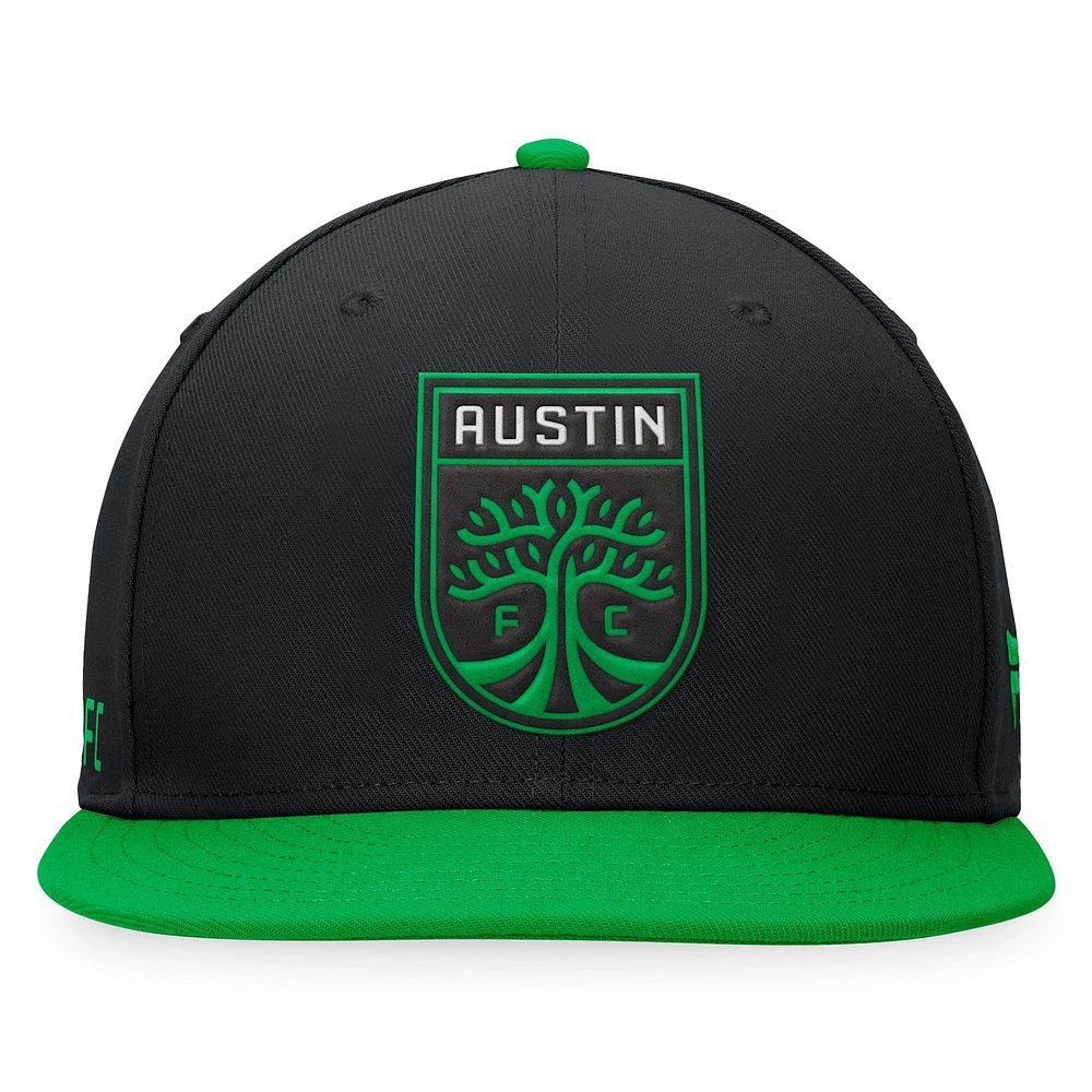 Casquette Snapback Austin FC Downtown noir/vert de marque Fanatics pour hommes