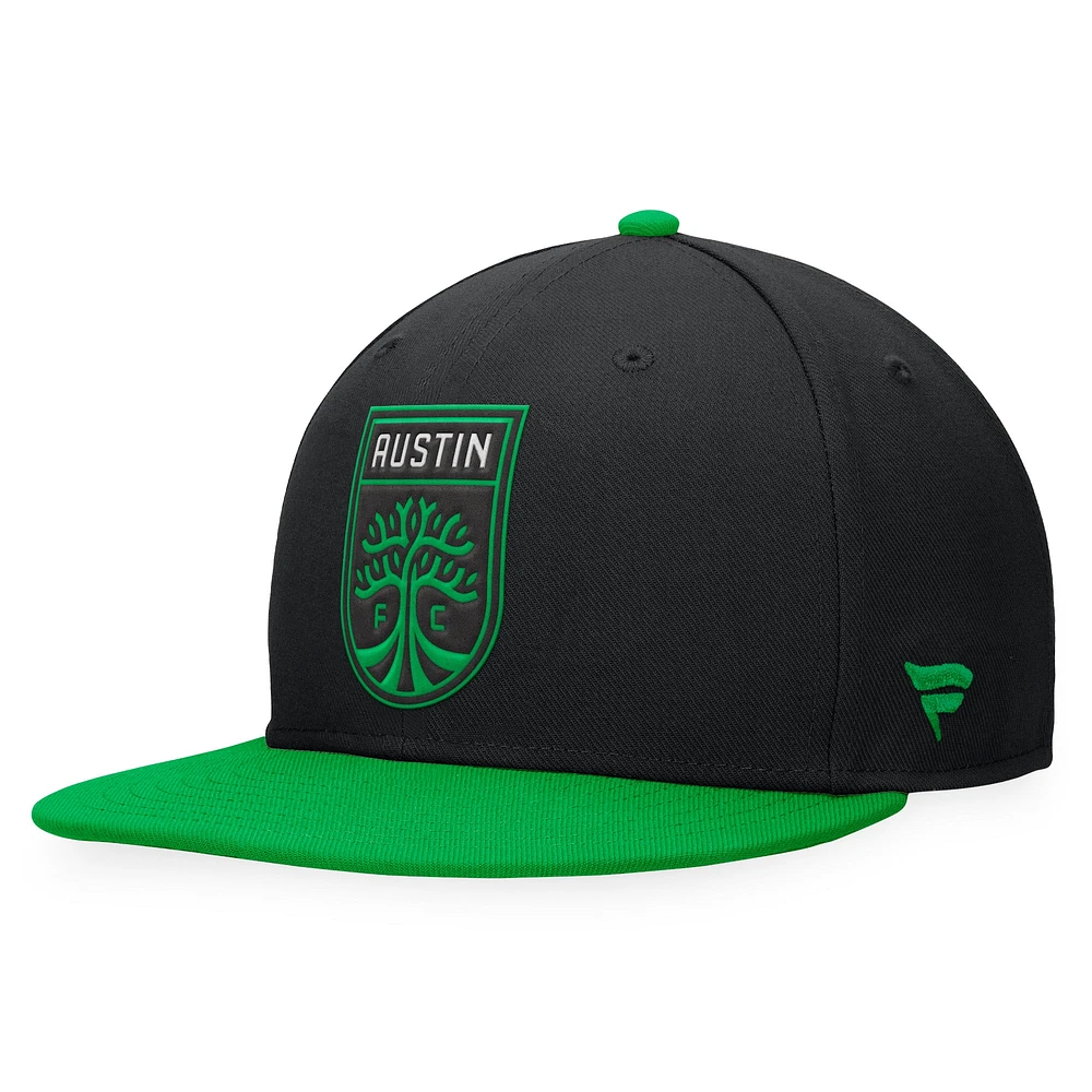 Casquette Snapback Austin FC Downtown noir/vert de marque Fanatics pour hommes