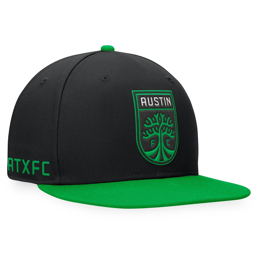 Casquette Snapback Austin FC Downtown noir/vert de marque Fanatics pour hommes