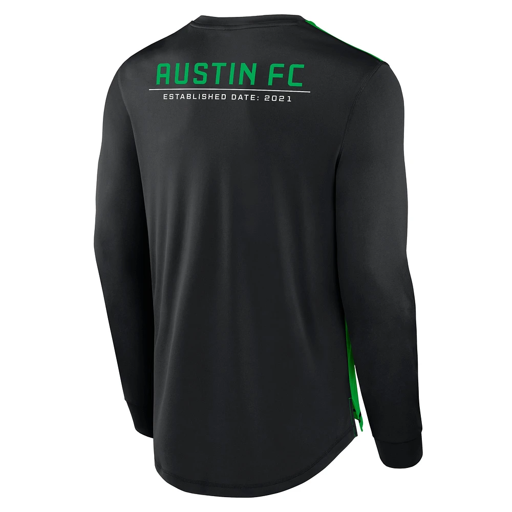 T-shirt noir à manches longues Austin FC Mid Goal de marque Fanatics pour hommes