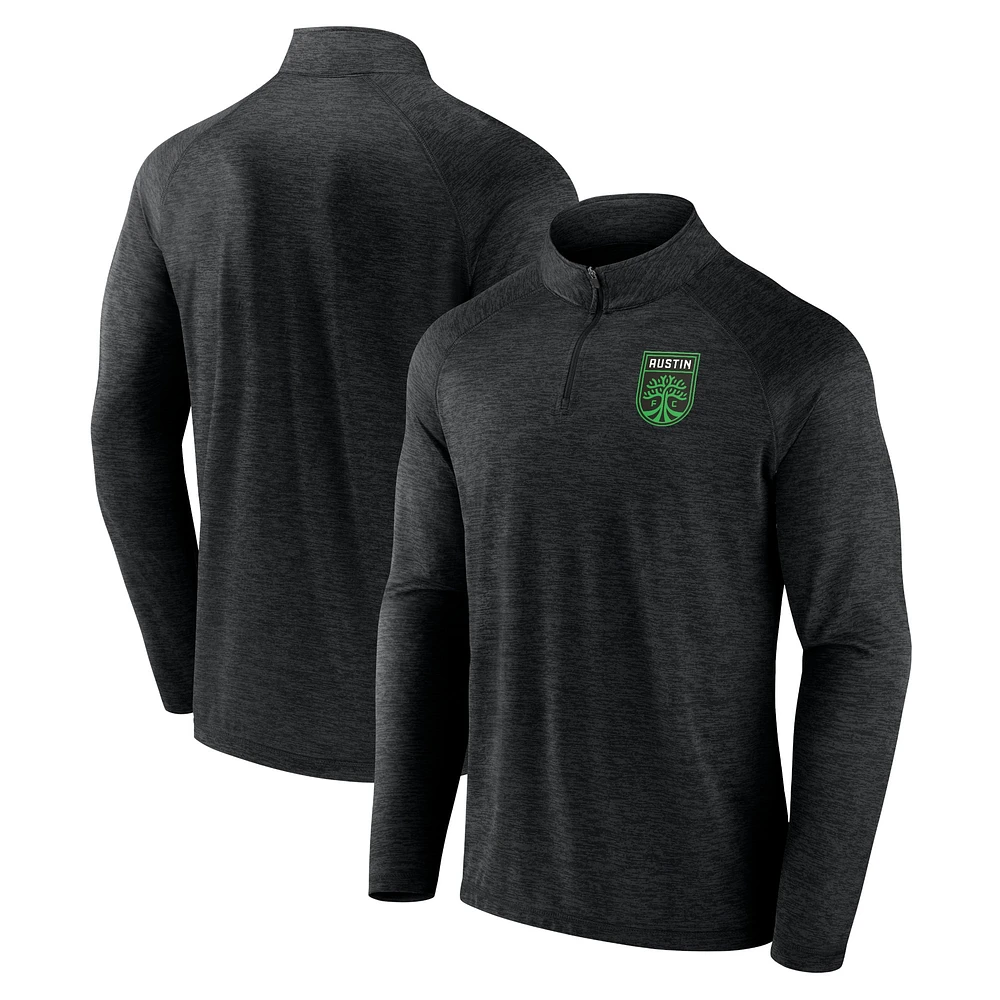 Haut noir à quart de zip raglan avec logo principal Austin FC Fanatics pour hommes