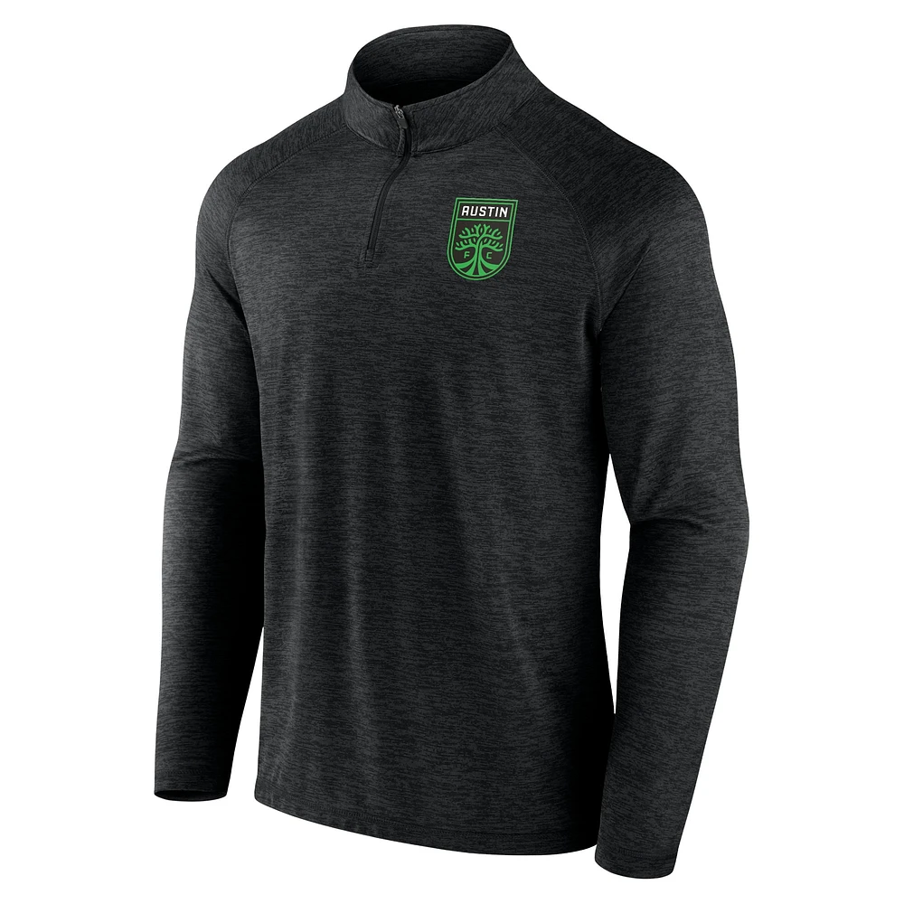 Haut noir à quart de zip raglan avec logo principal Austin FC Fanatics pour hommes