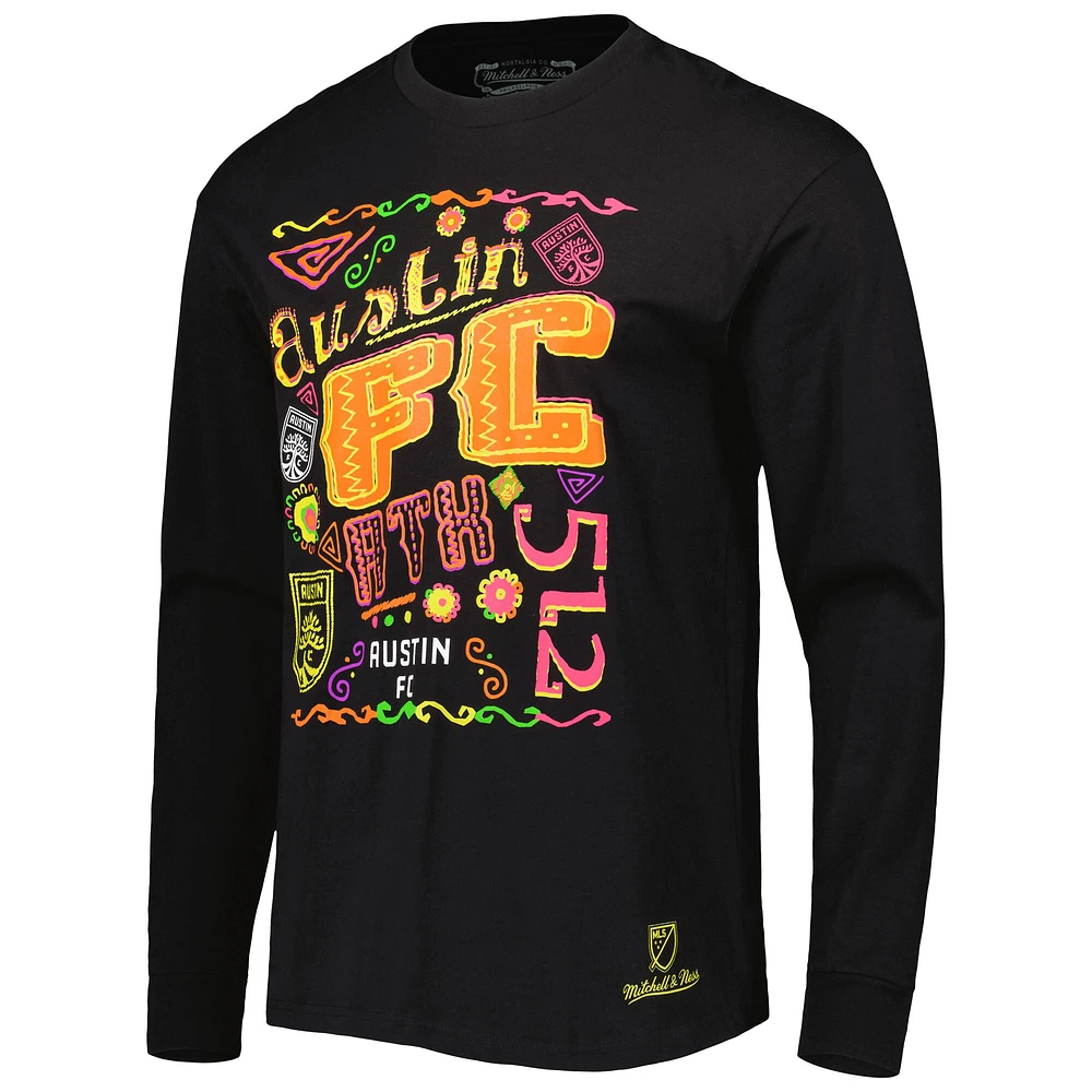 Men's Mitchell & Ness Black Austin FC Papel Picado Long Sleeve T-Shirt