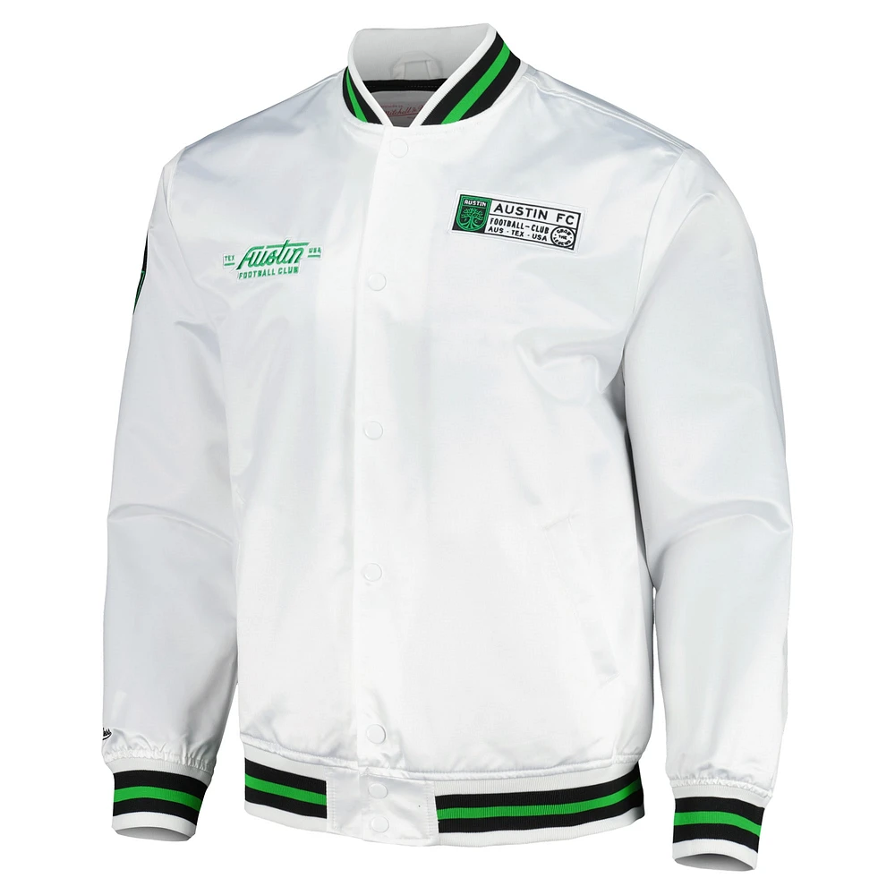 Veste en satin à boutons-pression Austin FC City Mitchell & Ness pour homme, blanc