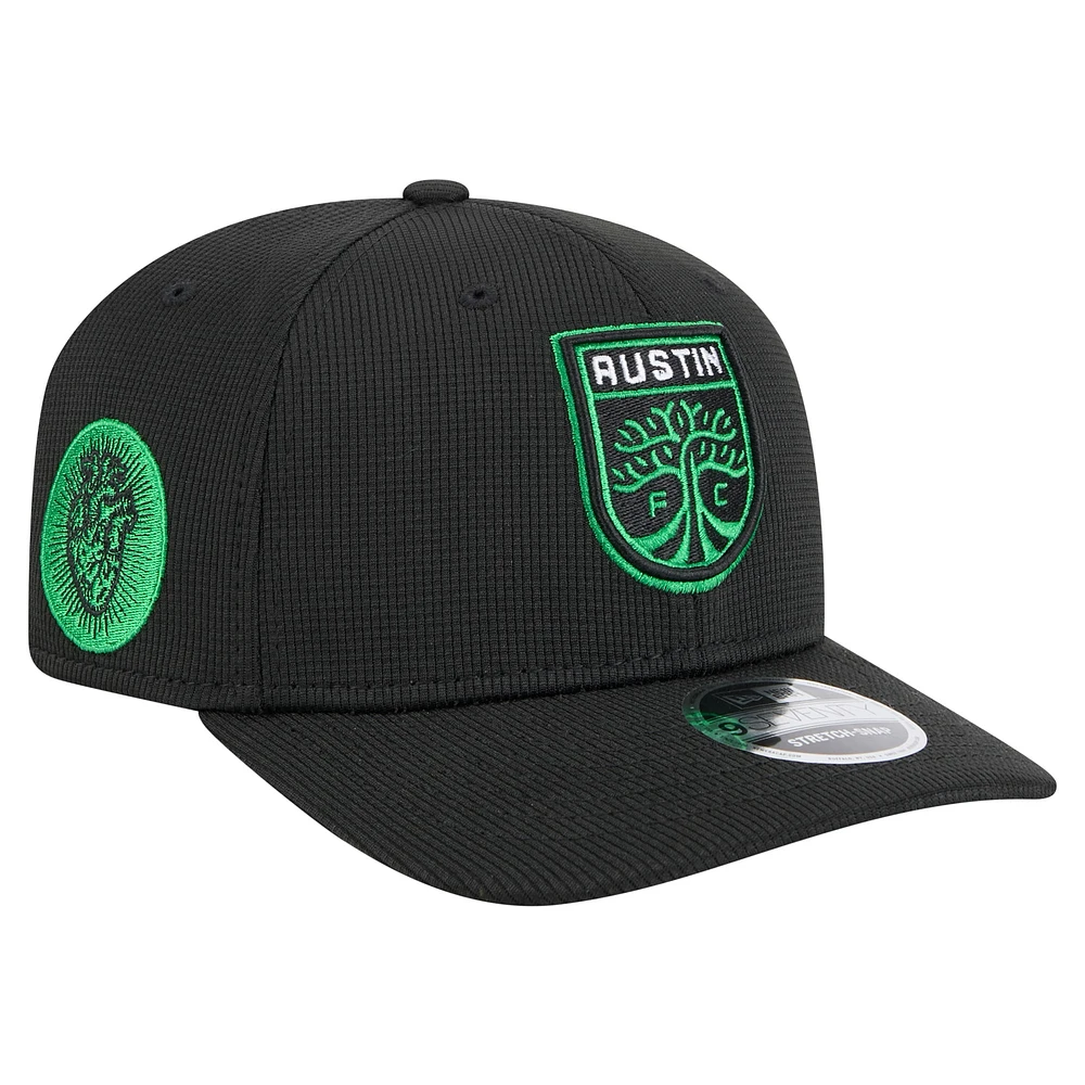 Casquette extensible à boutons-pression Austin FC 2025 noire New Era pour homme avec crochet 9SEVENTY
