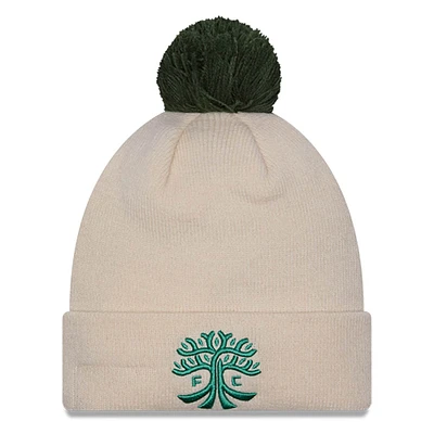 Bonnet en tricot à revers et revers en jersey crème Austin FC New Era pour hommes avec pompon