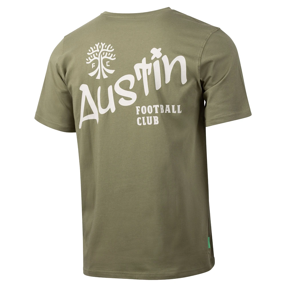 Men's  Sport Design Sweden Olive Austin FC Team Script Relaxed T-Shirt