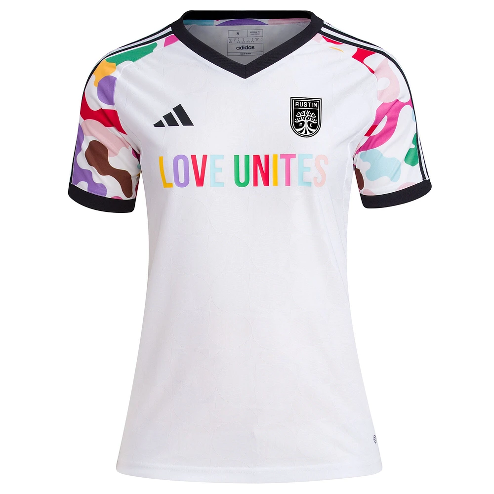 Haut d'avant-match Austin FC 2023 Pride adidas blanc pour femme