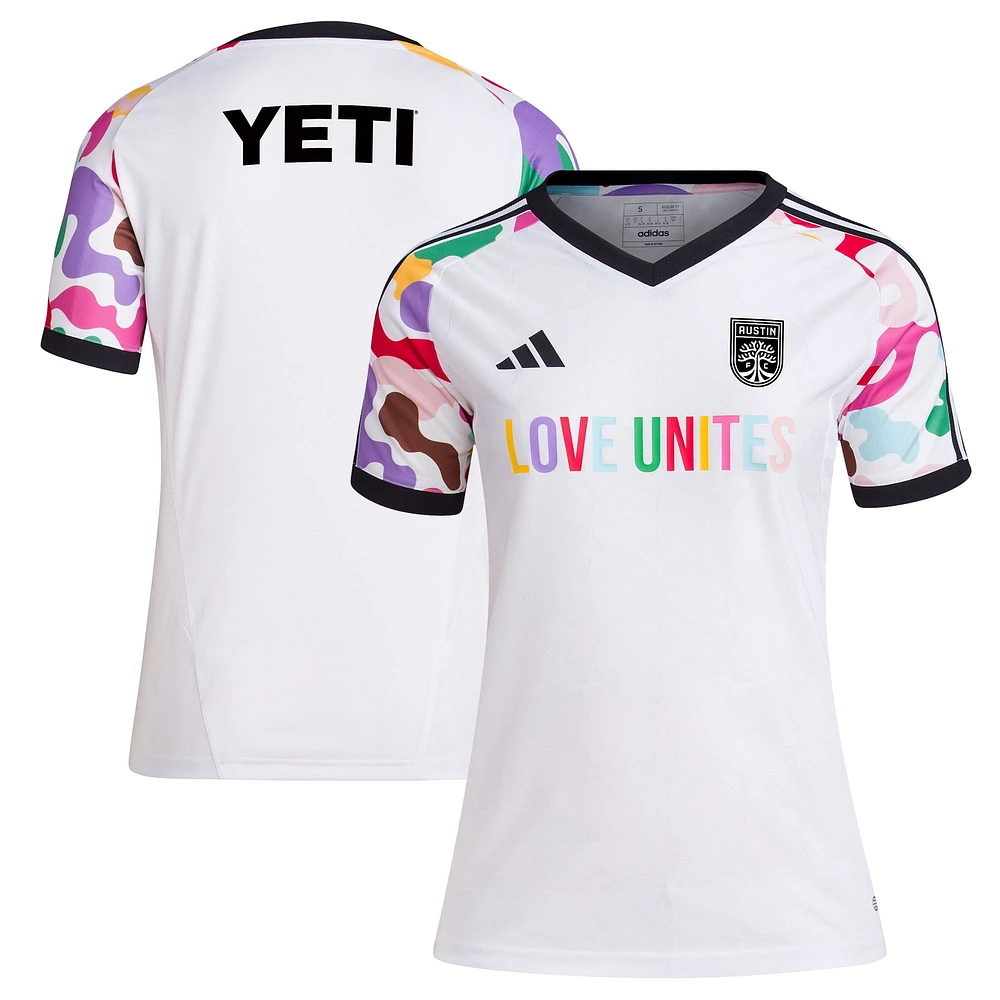 Haut d'avant-match Austin FC 2023 Pride adidas blanc pour femme