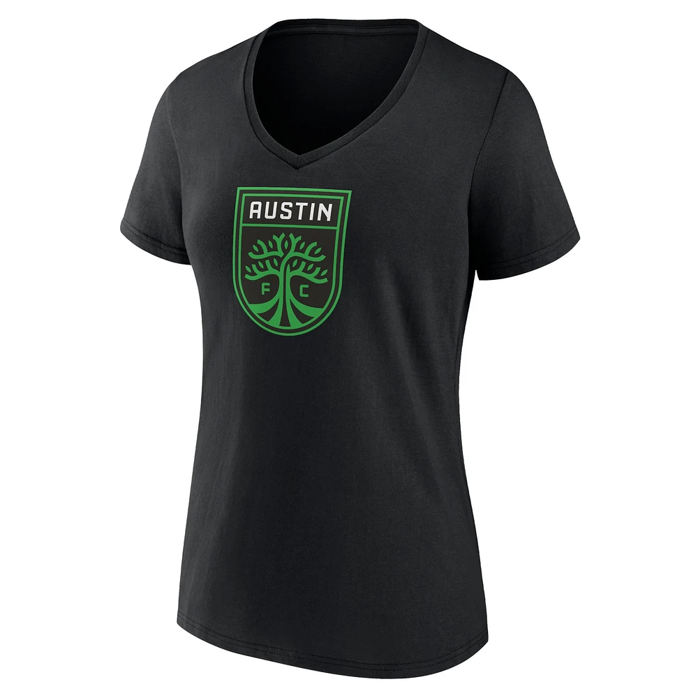 T-shirt noir à col en V avec logo Fanatics Austin FC pour femmes