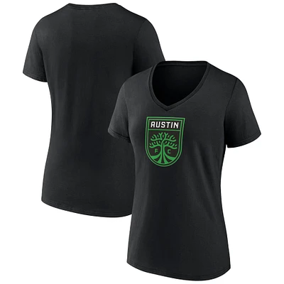 T-shirt noir à col en V avec logo Fanatics Austin FC pour femmes