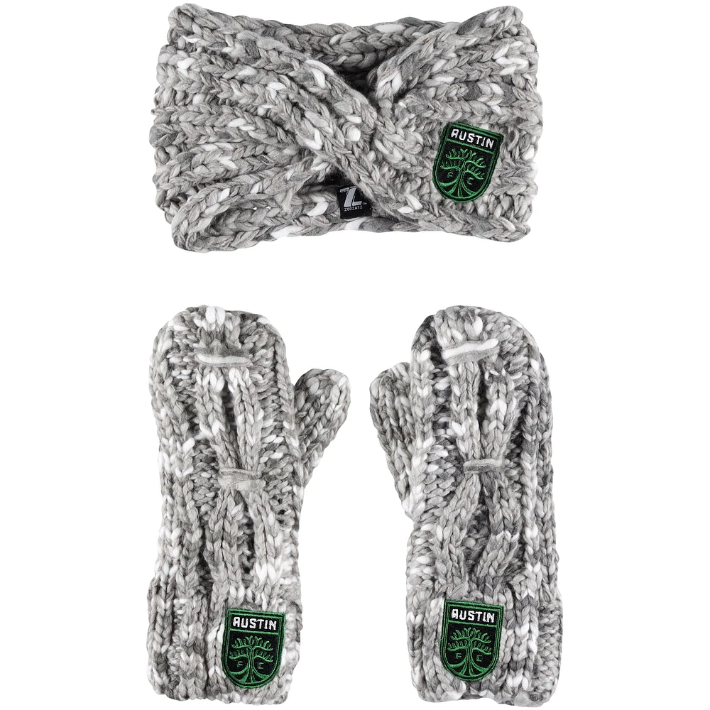 Women's ZooZatz Gray Austin FC Marled Headband and Mittens Set