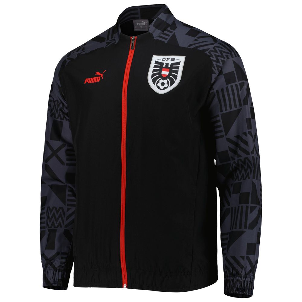 Men's Puma Black Austria National Team Pre-Match Raglan Full-Zip Training Jacket