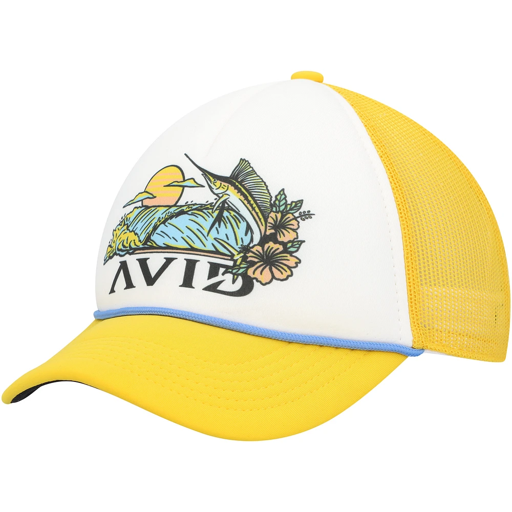 Men's Avid White/Yellow Vintage Foam Trucker AVIDry Snapback Hat