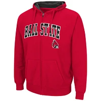 Men's Colosseum Cardinal Ball State Cardinals Arch & Logo 3.0 Full-Zip Hoodie