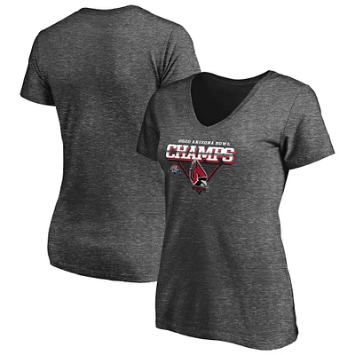 Women's Fanatics Charcoal Ball State Cardinals 2020 Arizona Bowl Champions Audible V-Neck T-Shirt