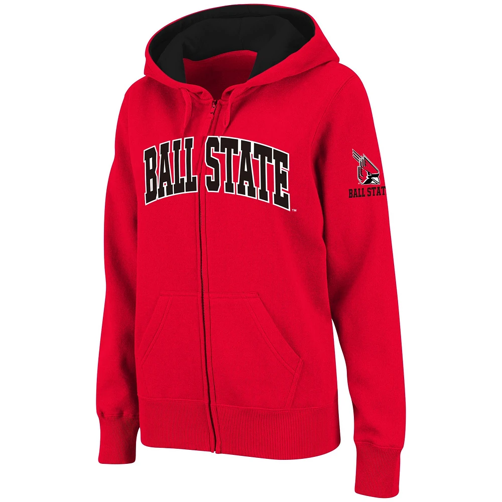 Women's Stadium Athletic Cardinal Ball State Cardinals Arched Name Full-Zip Hoodie