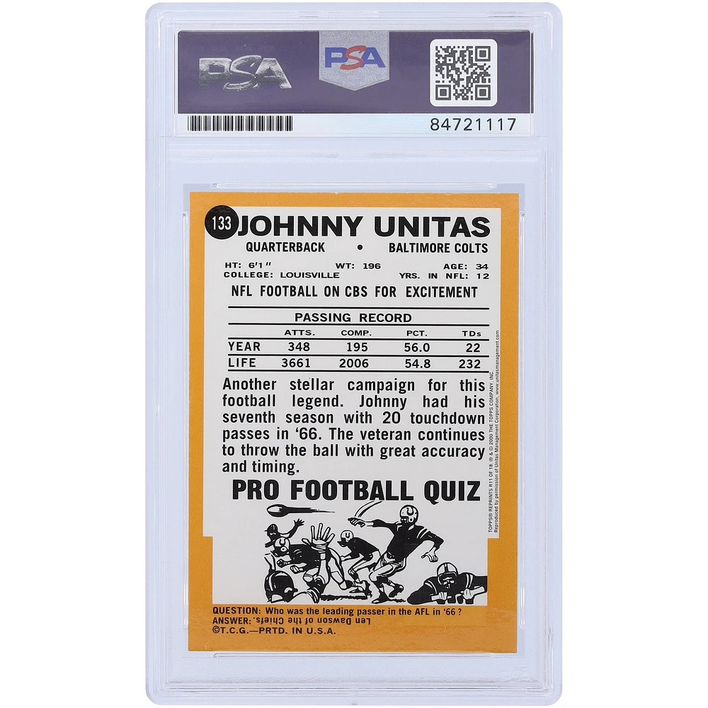 Johnny Unitas Baltimore Colts Autographed 2000 Topps Archives 1967 Reprint #133 PSA Authenticated 10 Card
