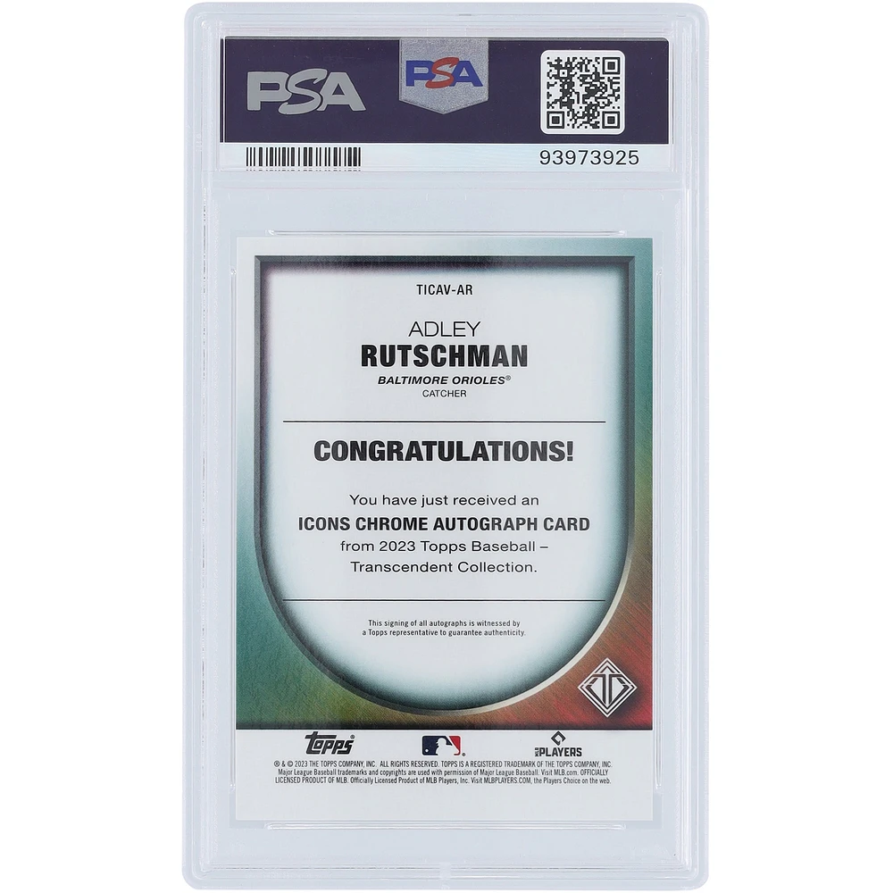 Adley Rutschman Baltimore Orioles Autographed 2023 Topps Transcendent Icons Chrome #TICAV-AR #15/15 PSA Authenticated 10 Rookie Card