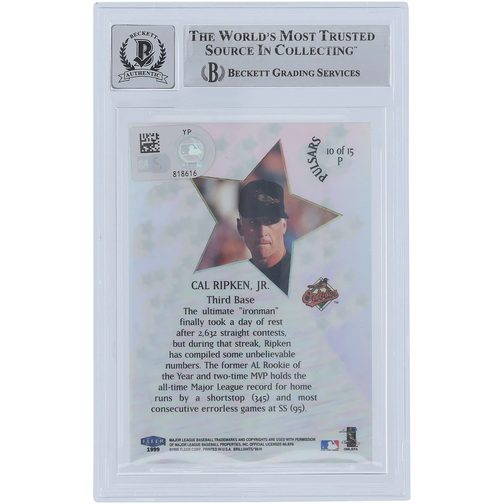 Cal Ripken Jr. Baltimore Orioles Autographed 1999 Fleer Brilliants Shining Stars Pulsar #10 Beckett Fanatics Witnessed Authenticated 10 Card 