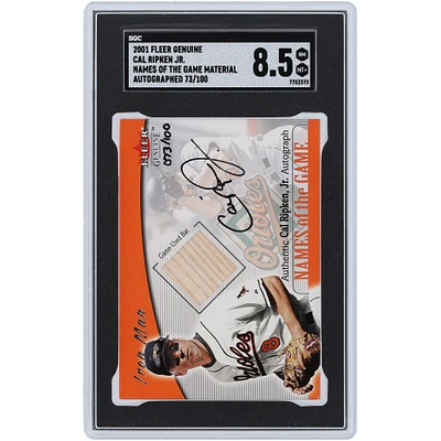Cal Ripken Jr. Baltimore Orioles Autographed 2001 Fleer Genuine Name Of The Game Materials Bat Relic #NNO #73/100 SGC Authenticated 8.5 Card