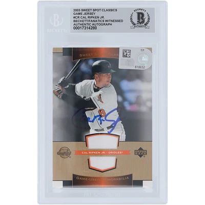 Cal Ripken Jr. Baltimore Orioles Autographed 2003 Upper Deck Sweet Spots Classics Game Jersey Relic #SJ-CR Beckett Fanatics Witnessed Authenticated Card 