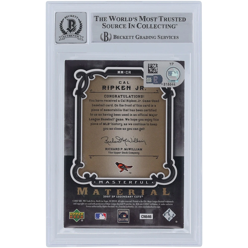 Cal Ripken Jr. Baltimore Orioles Autographed 2007 Upper Deck SP Legendary Cuts Masterful Materials Jersey Relic #MM-CR Beckett Fanatics Witnessed Authenticated 10 Card 
