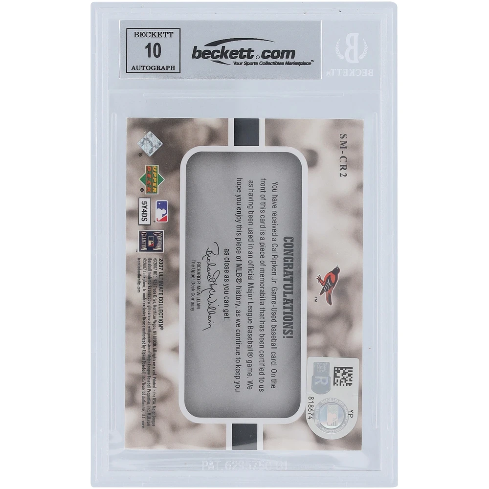 Cal Ripken Jr. Baltimore Orioles Autographed 2007 Upper Deck Ultimate Collection Ultimate Stars Materials Bat Relic #SM-CR2 Beckett Fanatics Witnessed Authenticated 10 Card 