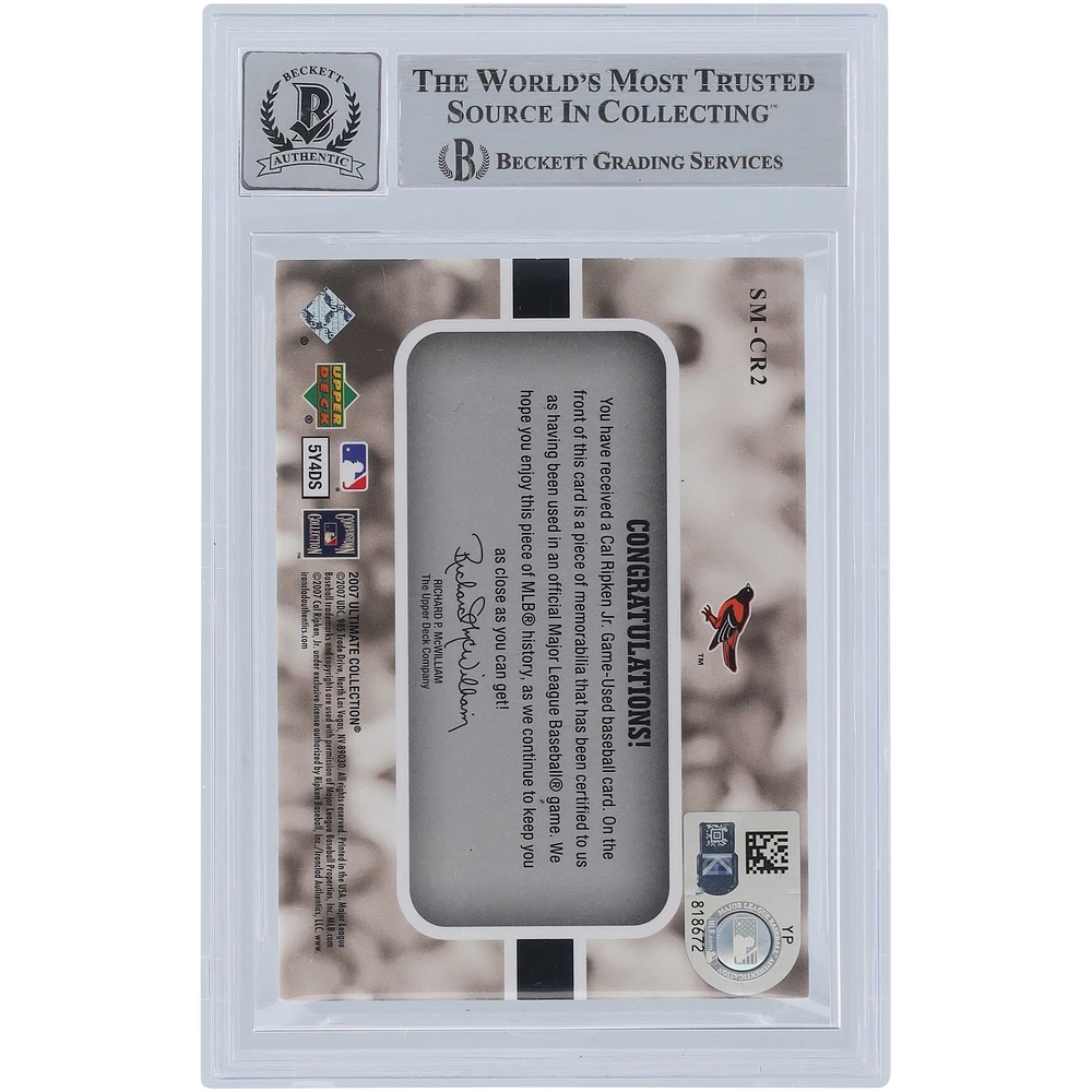 Cal Ripken Jr. Baltimore Orioles Autographed 2007 Upper Deck Ultimate Collection Ultimate Stars Materials Black Jersey Relic #SM-CR2 Beckett Fanatics Witnessed Authenticated 10 Card 