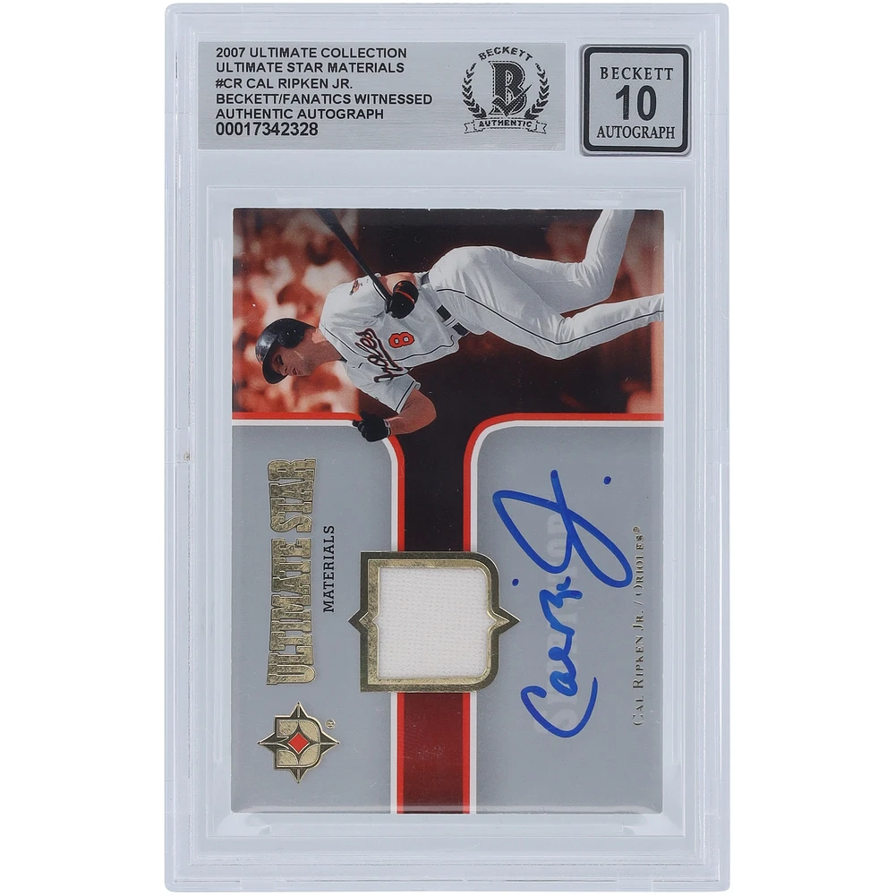 Cal Ripken Jr. Baltimore Orioles Autographed 2007 Upper Deck Ultimate Collection Ultimate Stars Materials White Jersey Relic #SM-CR Beckett Fanatics Witnessed Authenticated 10 Card 