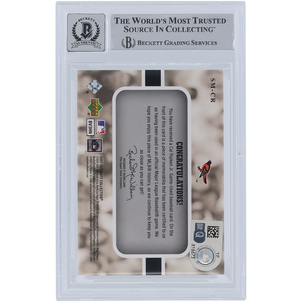 Cal Ripken Jr. Baltimore Orioles Autographed 2007 Upper Deck Ultimate Collection Ultimate Stars Materials White Jersey Relic #SM-CR Beckett Fanatics Witnessed Authenticated 10 Card 