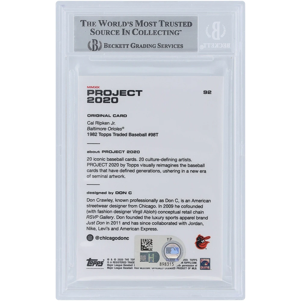 Cal Ripken Jr. Baltimore Orioles Autographed 2020 Topps Project 2020 #92 Beckett Fanatics Witnessed Authenticated Card